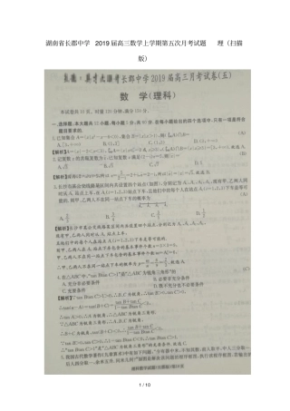 湖南长郡中学2019届高三数学上学期第五次月考试题理扫描版