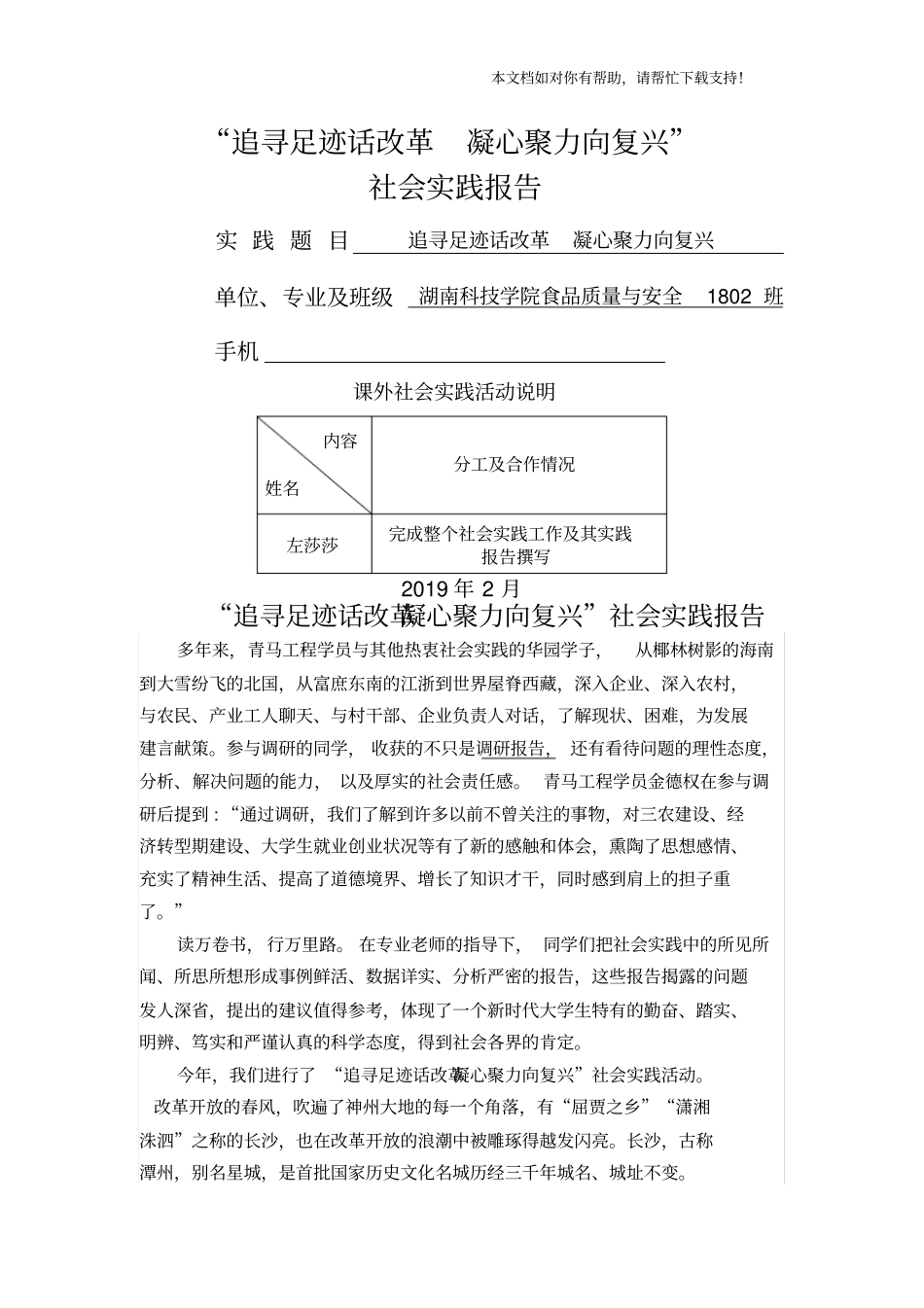 湖南青马工程实践报告_第1页