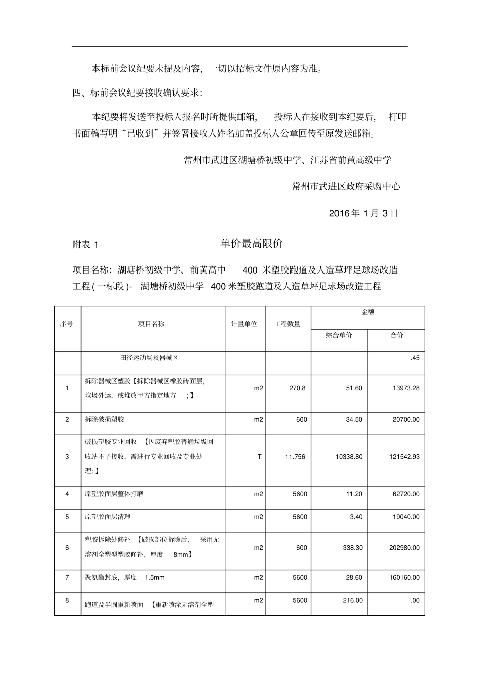 湖塘桥初级中学、前黄高中400米塑胶跑道及人造草坪足球场改造工程标前答疑会纪要_第2页