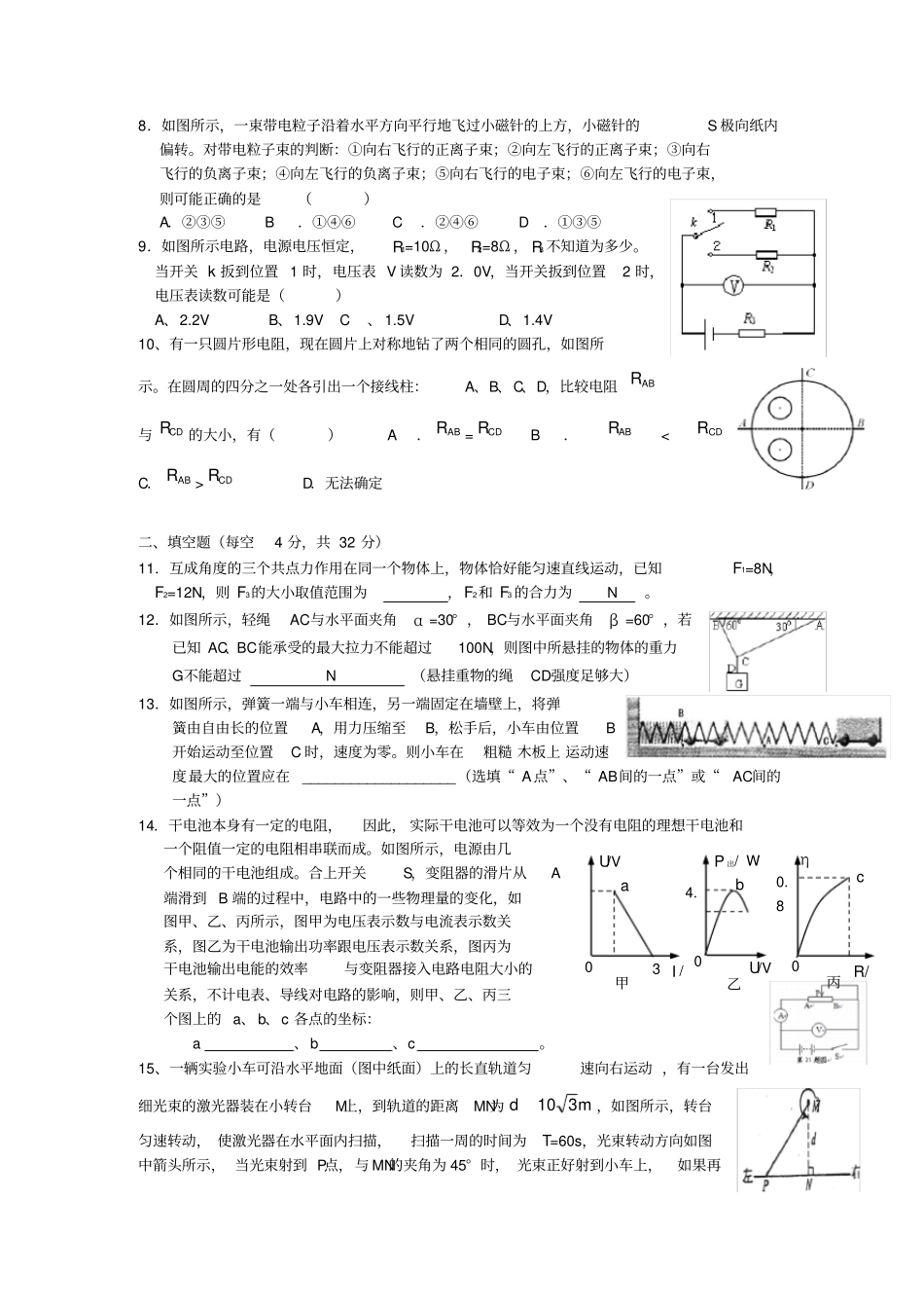 湖州中学创新班招生物理试卷_第2页