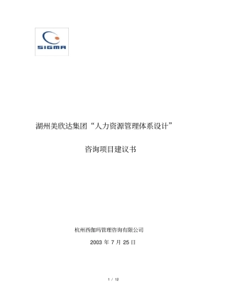 湖州美欣达集团薪酬体系设计咨询项目建议书
