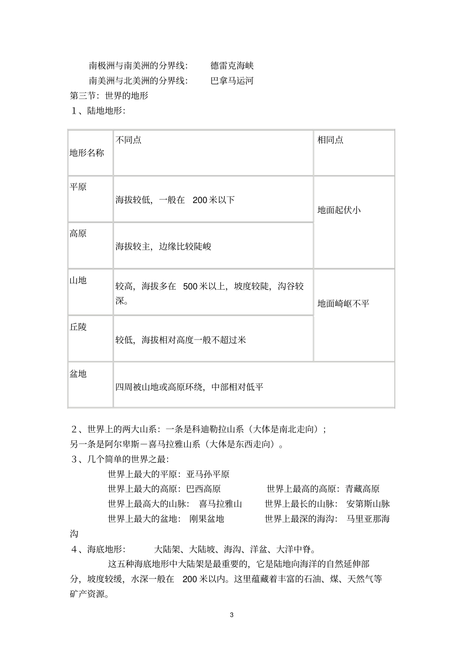 湘教版七年级地理上册复习资料2016讲解_第3页