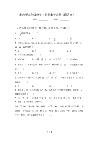 湘教版九年级数学上册期末考试题附答案