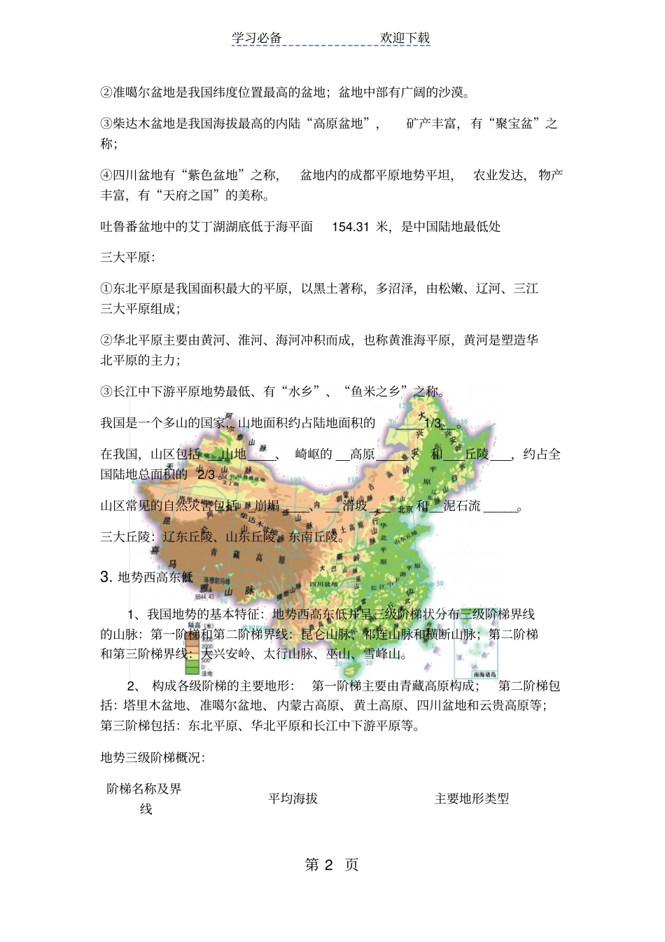 湘教版地理八年级上册中国的地形知识点小结_第2页