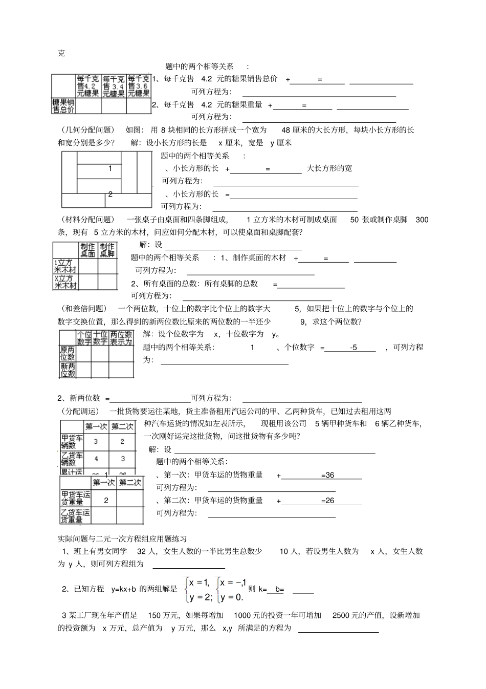 湘教版数学七年级下册二元一次方程组应用题_第2页