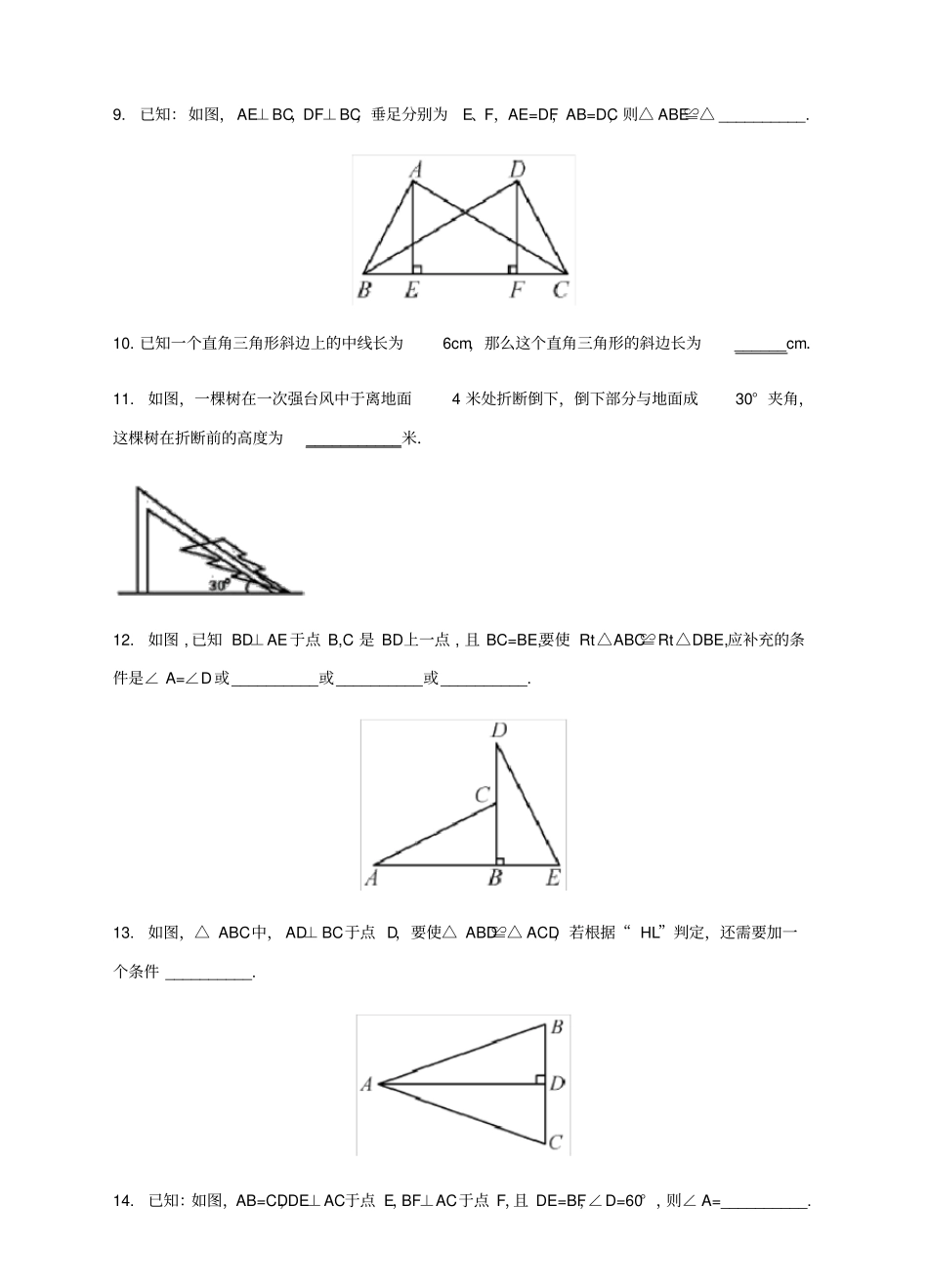 湘教版数学八年级下册3直角三角形全等的判定同步练习_第3页