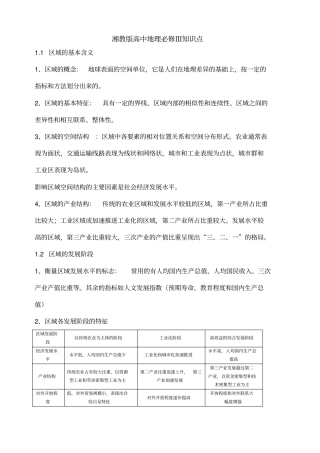 湘教版高中地理必修区域地理知识点