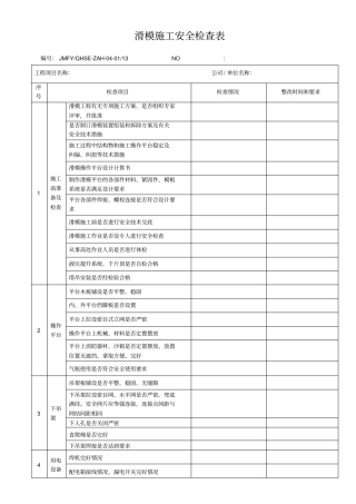 滑模施工安全检查表教学文案
