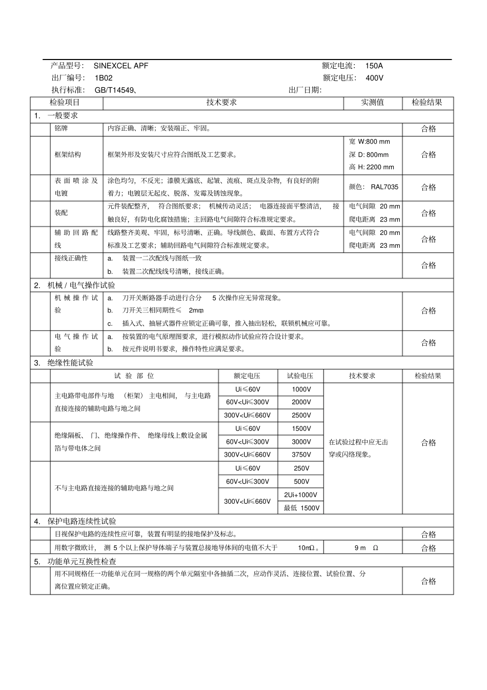 滤波柜出厂检验报告_第1页