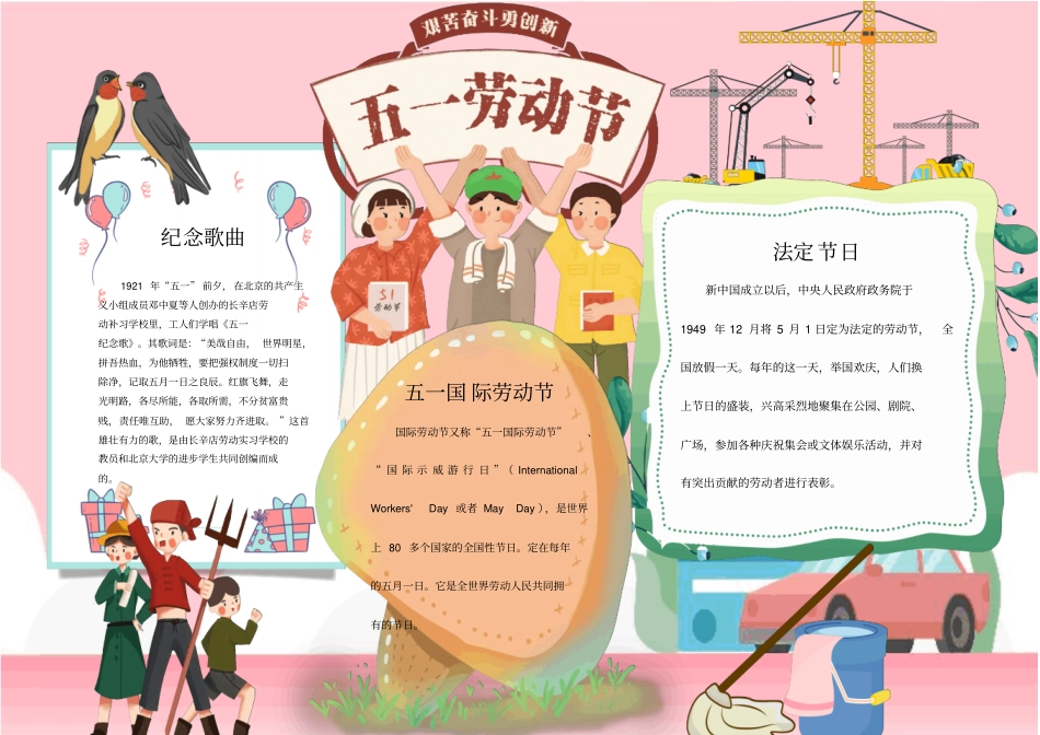 漂亮五一劳动节小报手抄报黑板报模板_第1页