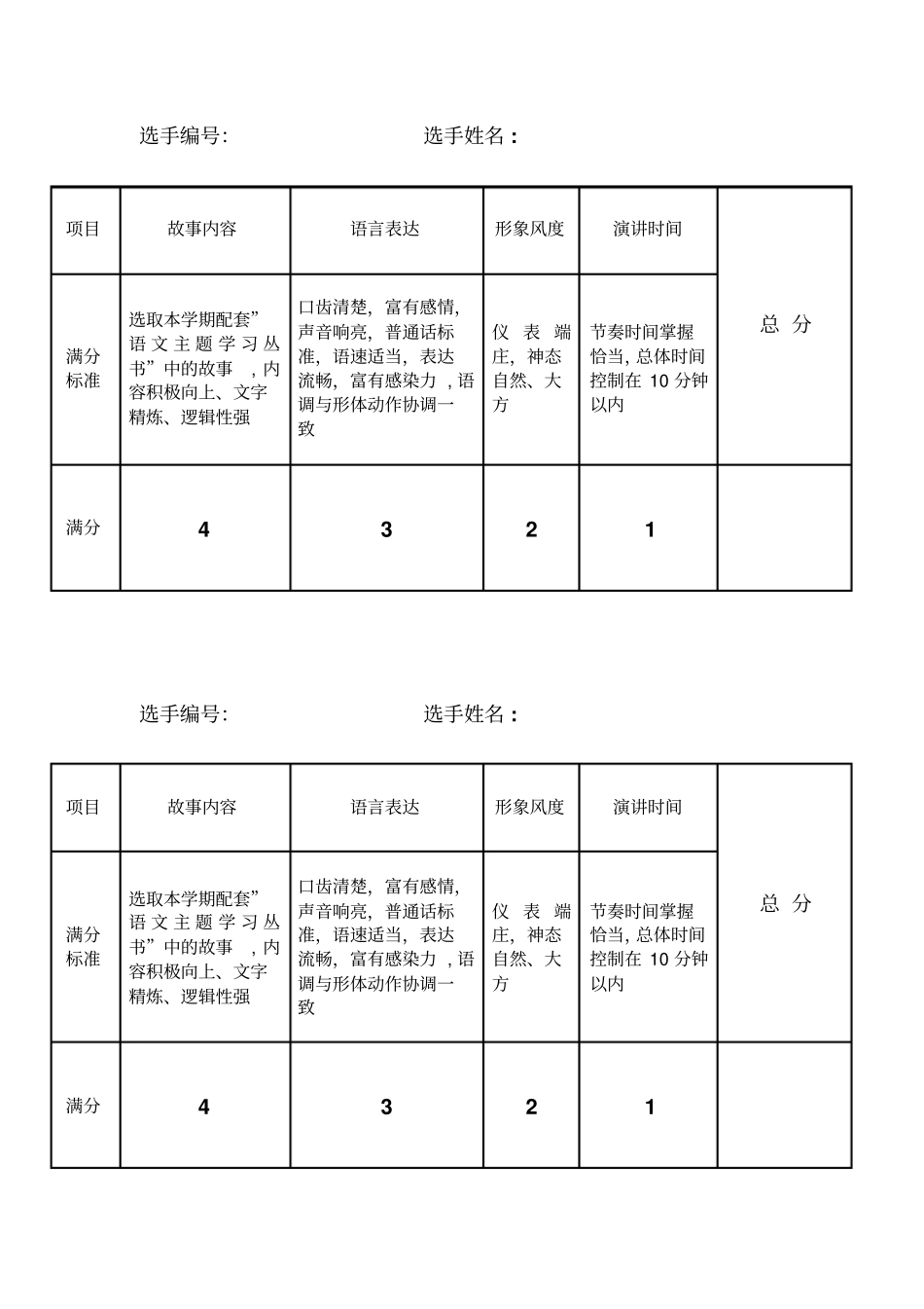 演讲比赛评分表评委用_第1页