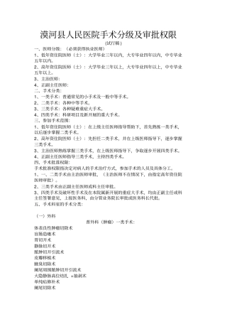 漠河医院手术分级与审批权限