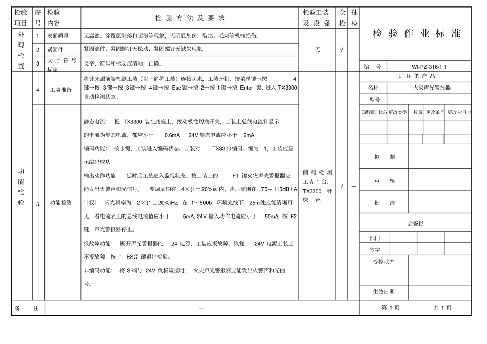 火灾声光警报器检验作业标准_第1页