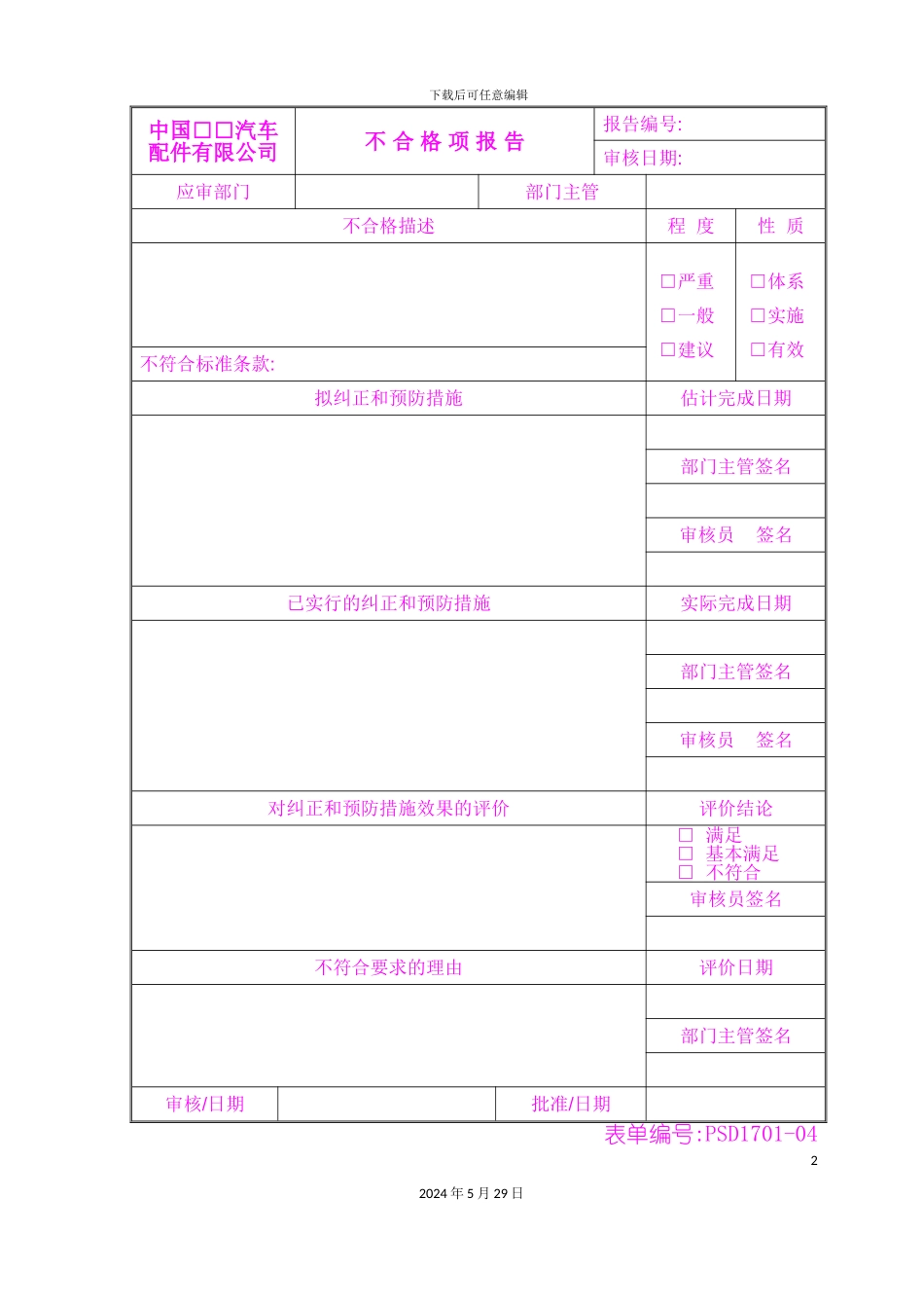 不合格项矩阵表-质量审核报告_第2页