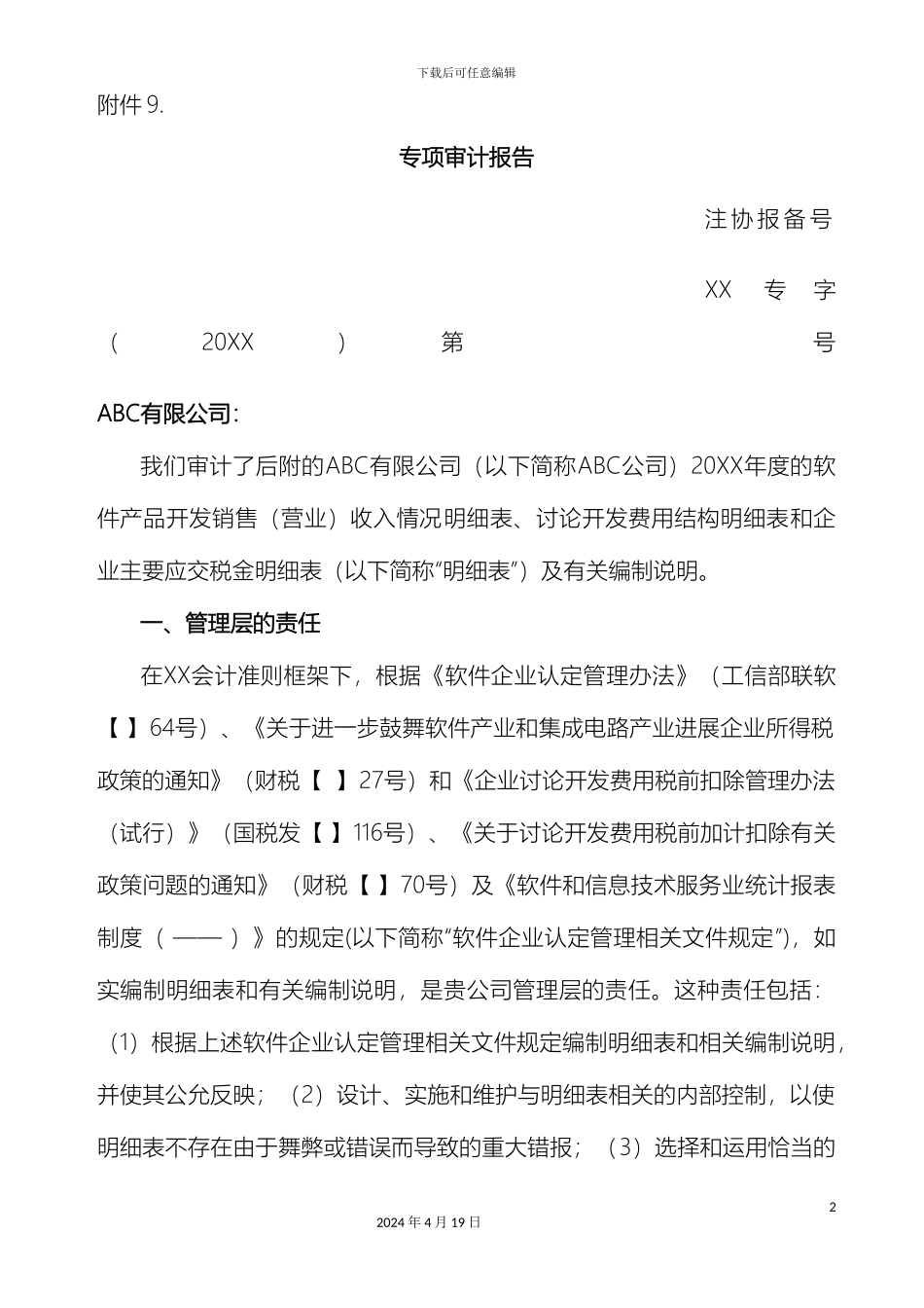 专项审计报告参考模版_第2页