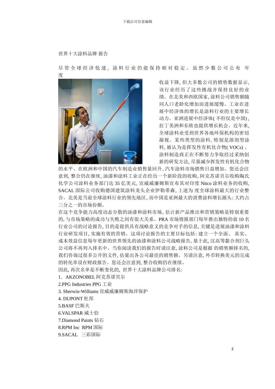 世界十大涂料品牌年度报告模板_第2页