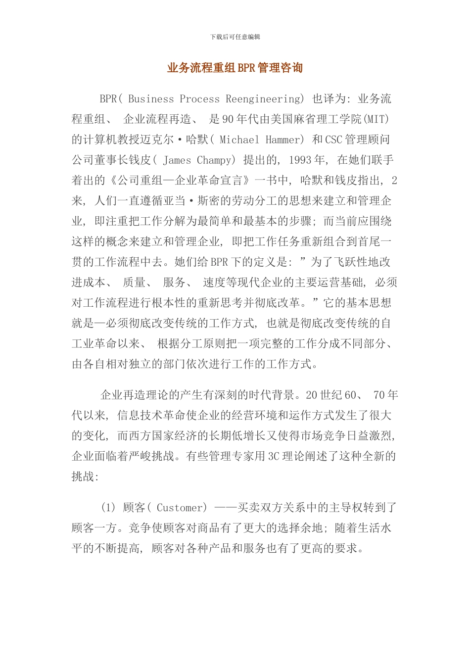 业务流程重组BPR管理咨询报告_第1页