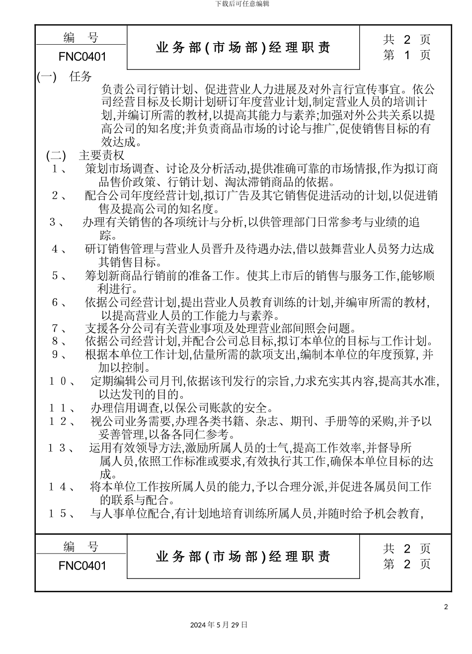 业务部市场部经理岗位职责_第2页