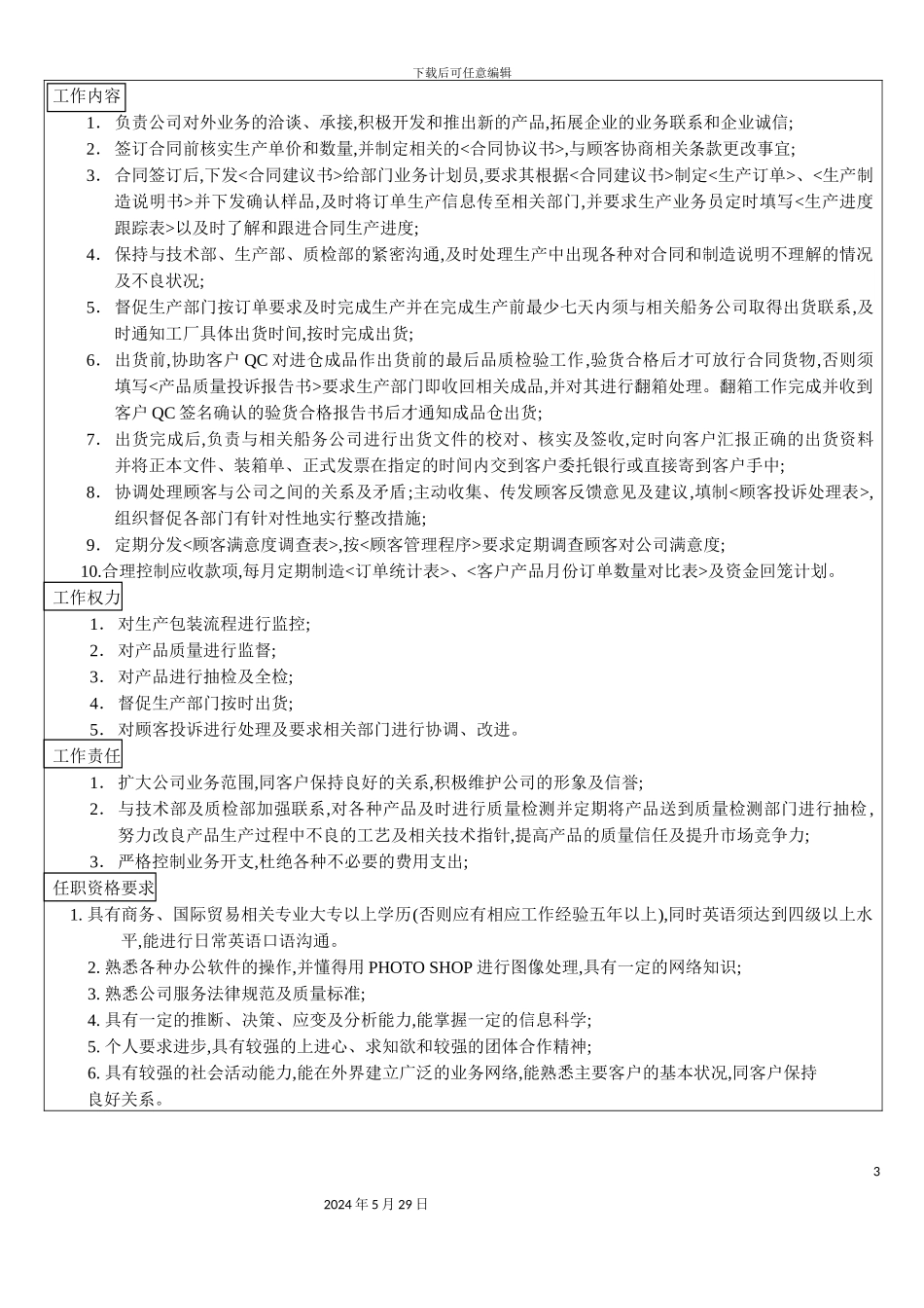 业务部职务说明书_第3页