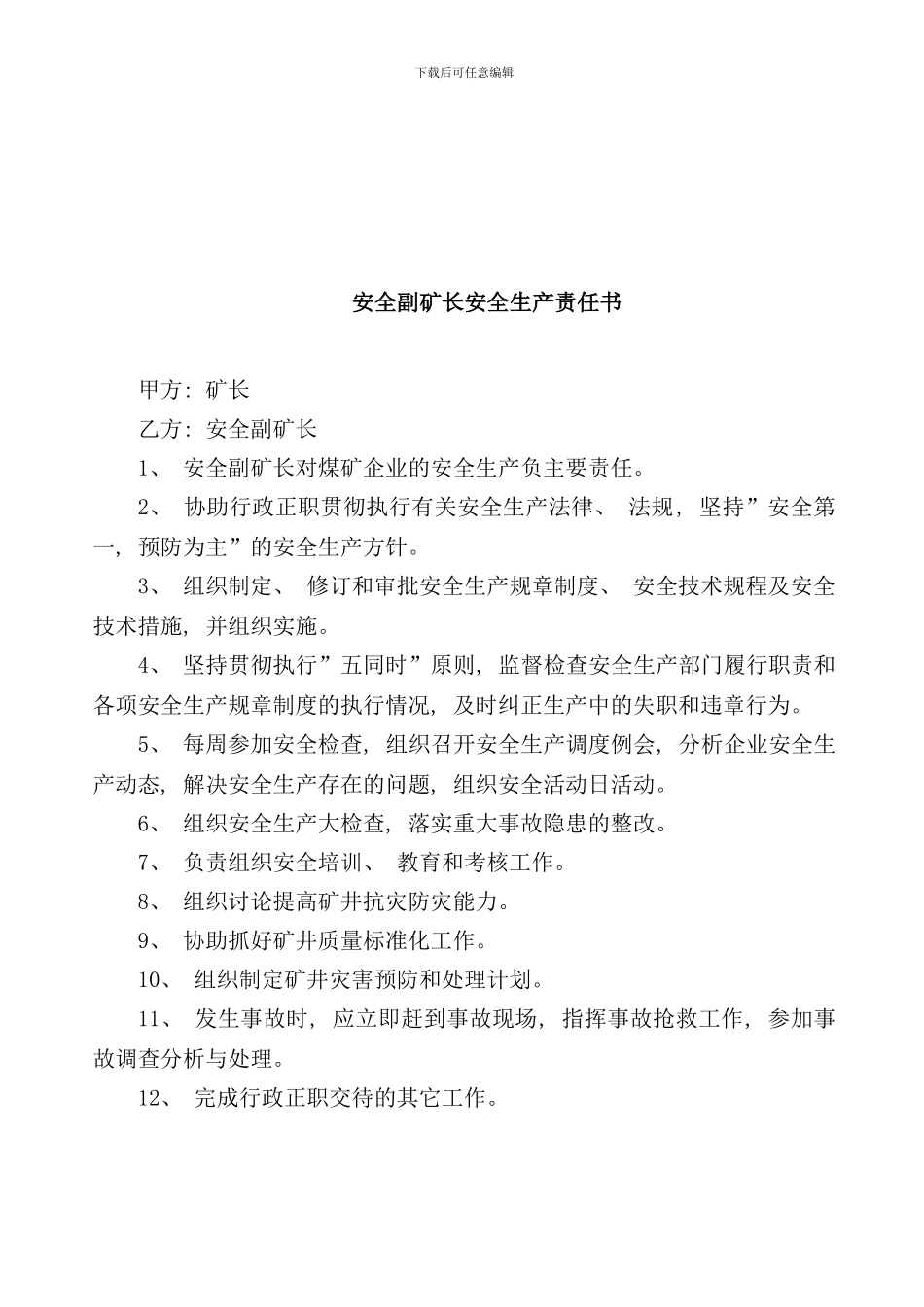 东井田煤矿安全生产责任书_第2页