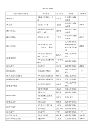 东北大学硕士研究生初试考试科目及参考书校对样本