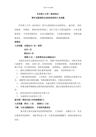 东华理工大学南昌校区青年志愿者联合会组织机构和人员设置样本