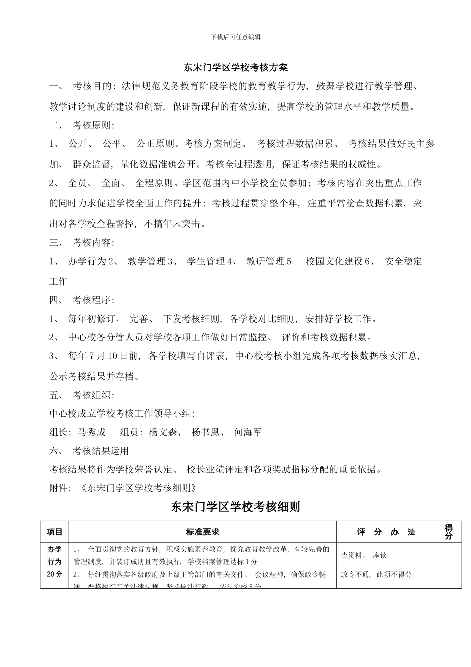 东宋门学区学校考核方案样本_第1页
