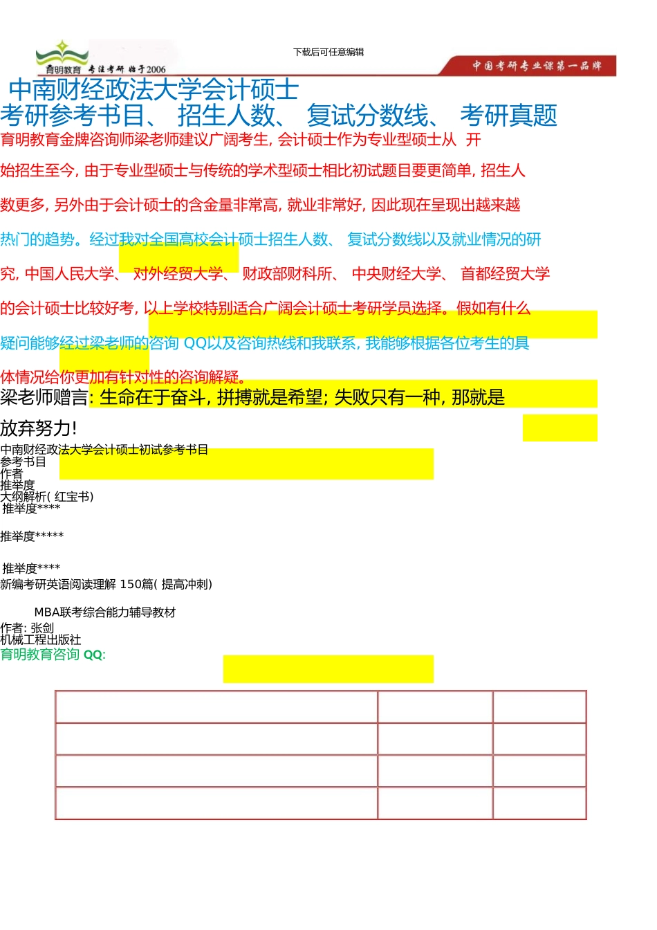 中南财经政法大学会计硕士初试-复试考研参考书目-招人数-复试分数线-考研真题-复习经验_第1页