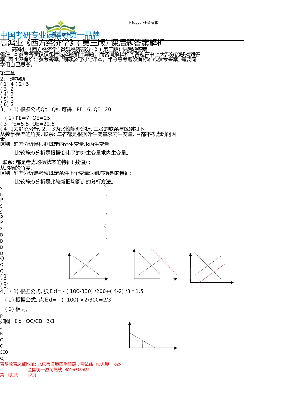 中国人民大学经济学考研笔记高鸿业《西方经济学》课后题答案解析_第1页