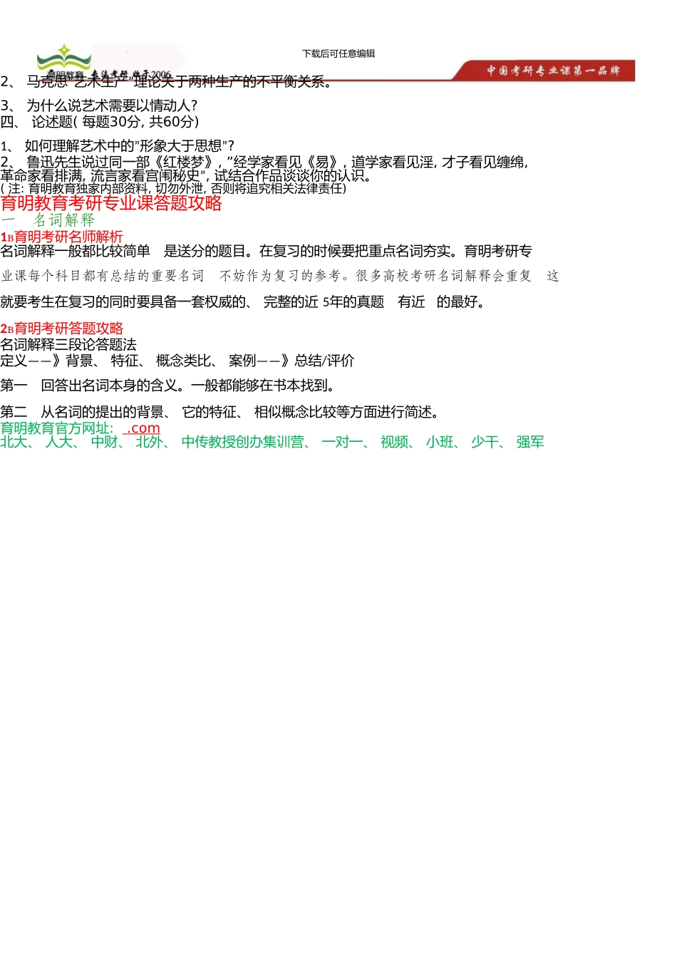 中国传媒大学艺术硕士考研参考书、考研冲刺班押题卷-考研笔记资料(0001)_第3页