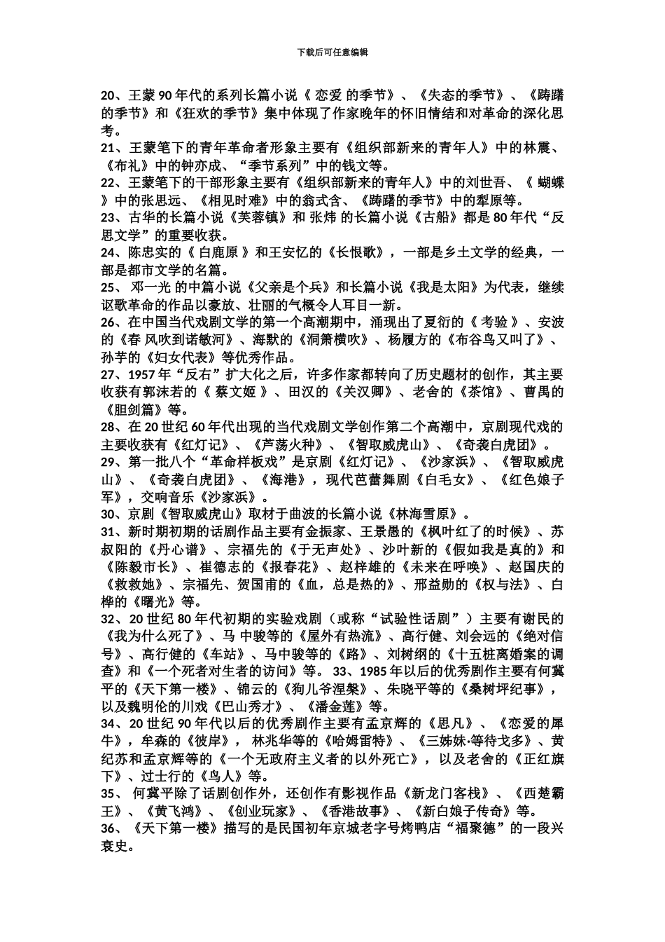 中国当代文学专题期末复习指导综合练习题答案电大春季学期_第3页