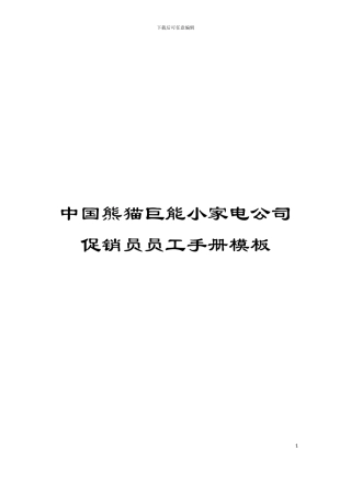 中国熊猫巨能小家电公司促销员员工手册模板