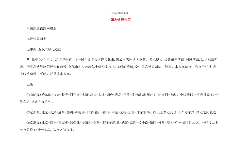 中国高铁规划图中国高速铁路网规划样本_第1页