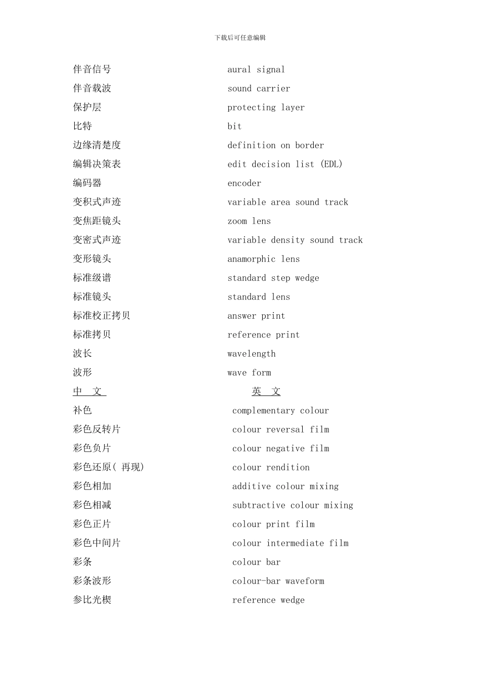 中英文影视技术名次词对照表样本_第2页