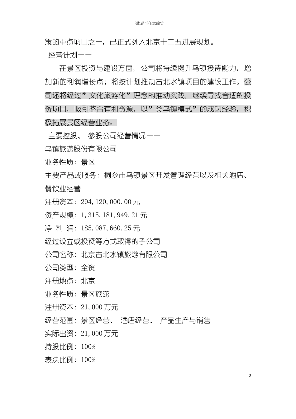 中青旅控股景区开发年度报告模板_第3页