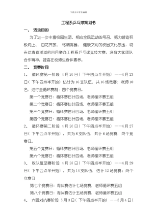 乒乓球策划模板