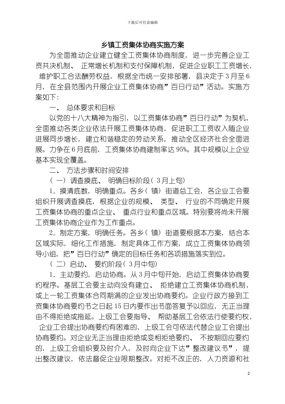 乡镇工资集体协商实施方案模板_第2页