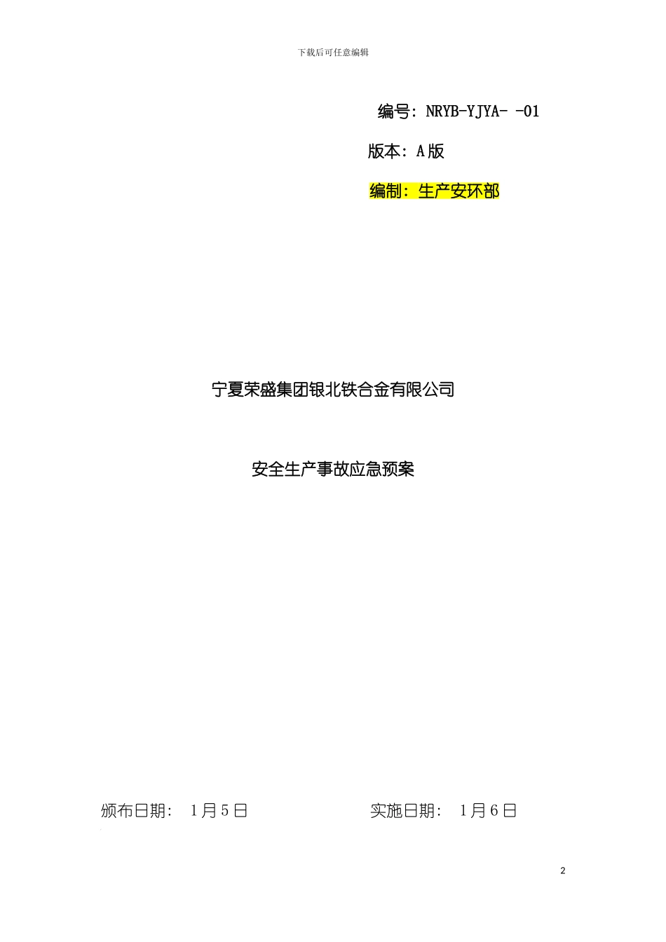 事故应急救援预案模板_第2页