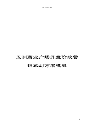 五洲商业广场开盘阶段营销策划方案模板