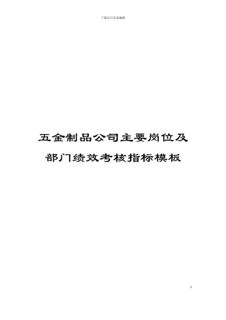 五金制品公司主要岗位及部门绩效考核指标模板