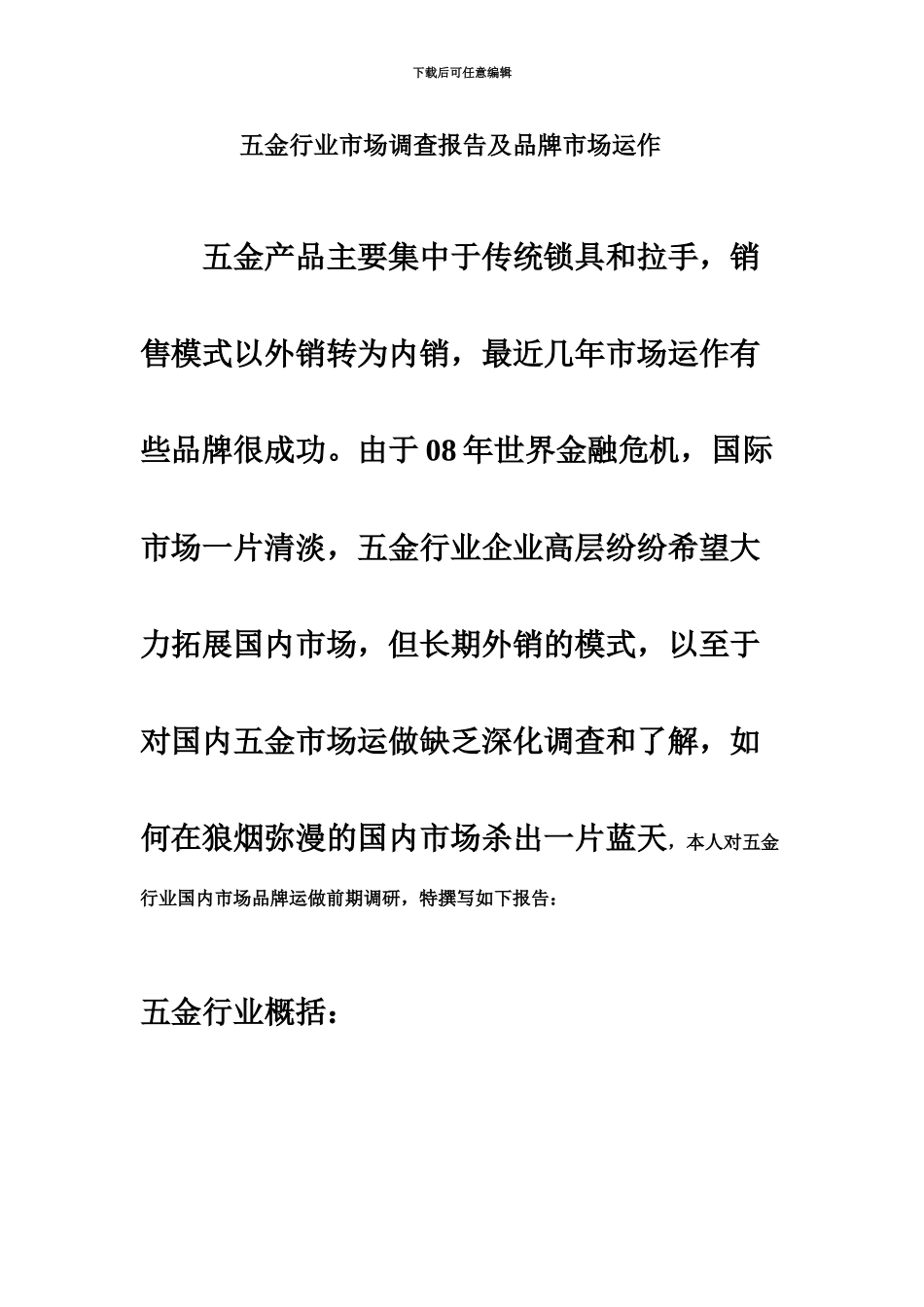 五金行业市场调查研究报告及品牌策划_第2页