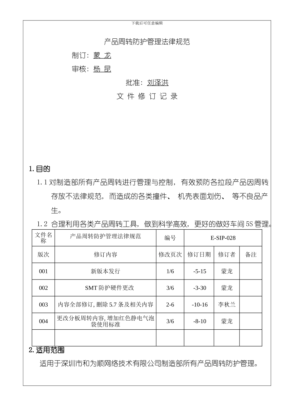 产品周转防护管理规范模板_第1页