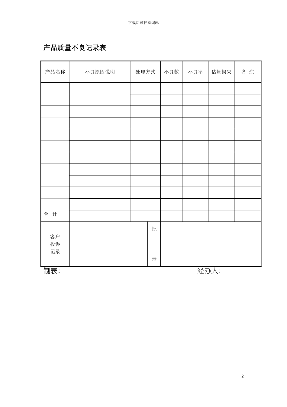 产品质量不良记录表模板_第2页