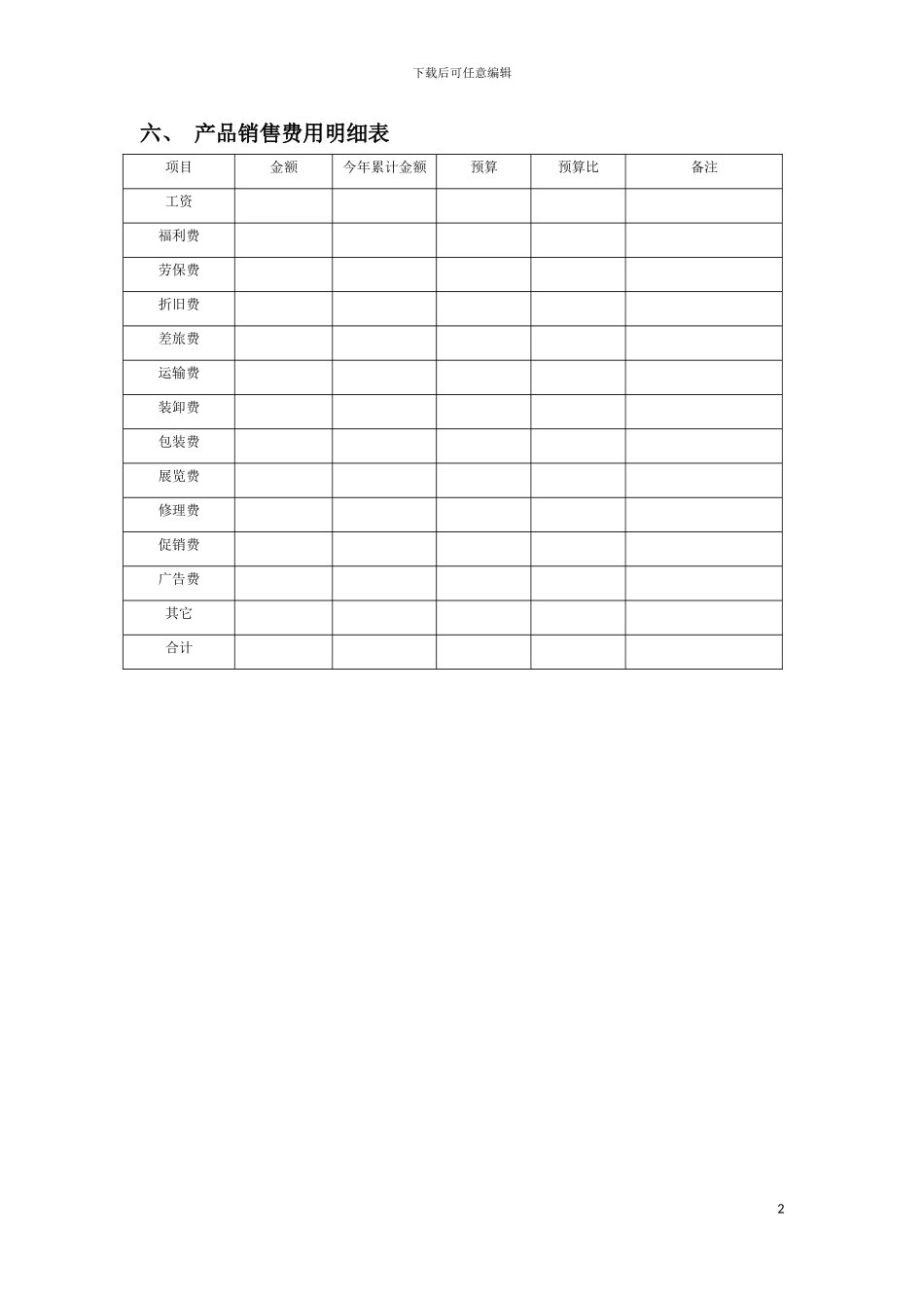 产品销售费用明细表模板_第2页