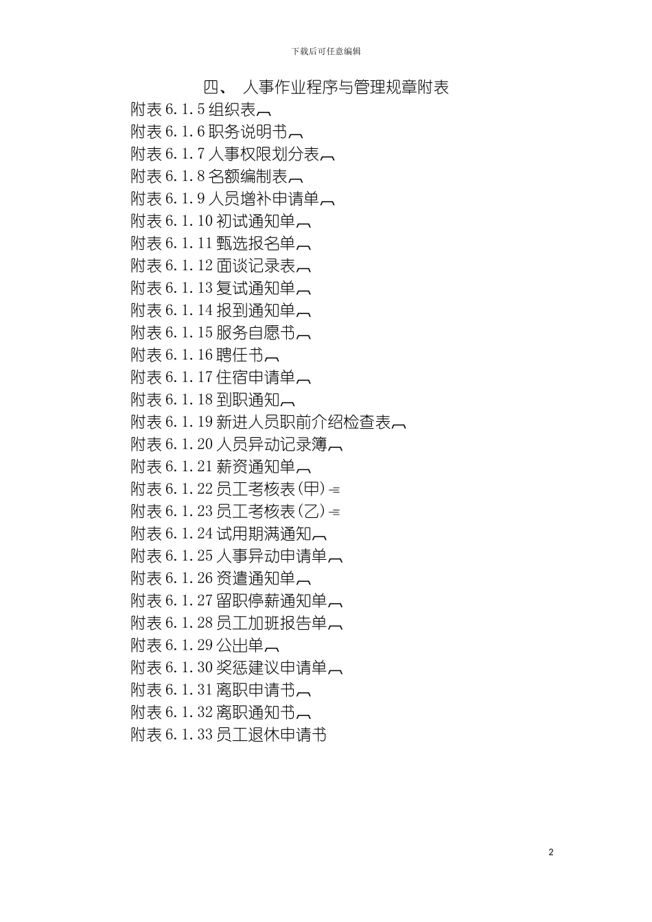 人事作业程序与规章附表格模板_第2页