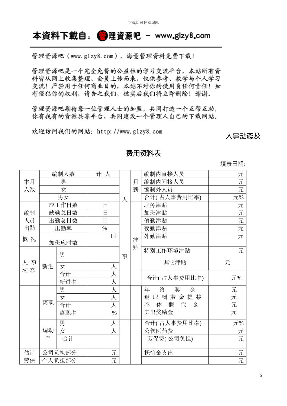 人事动态及费用资料表_第2页