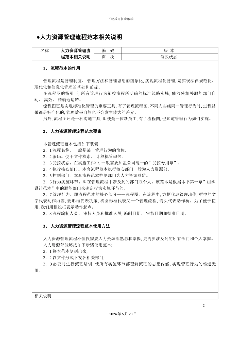 人力资源管理流程范本相关说明紫世_第2页