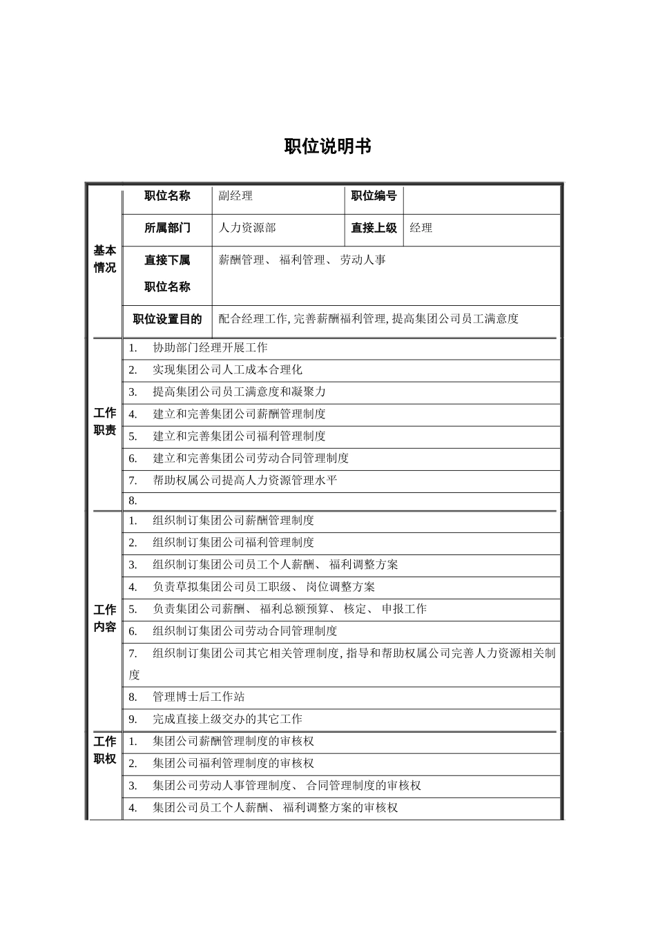 人力资源部副经理职位说明书_第2页