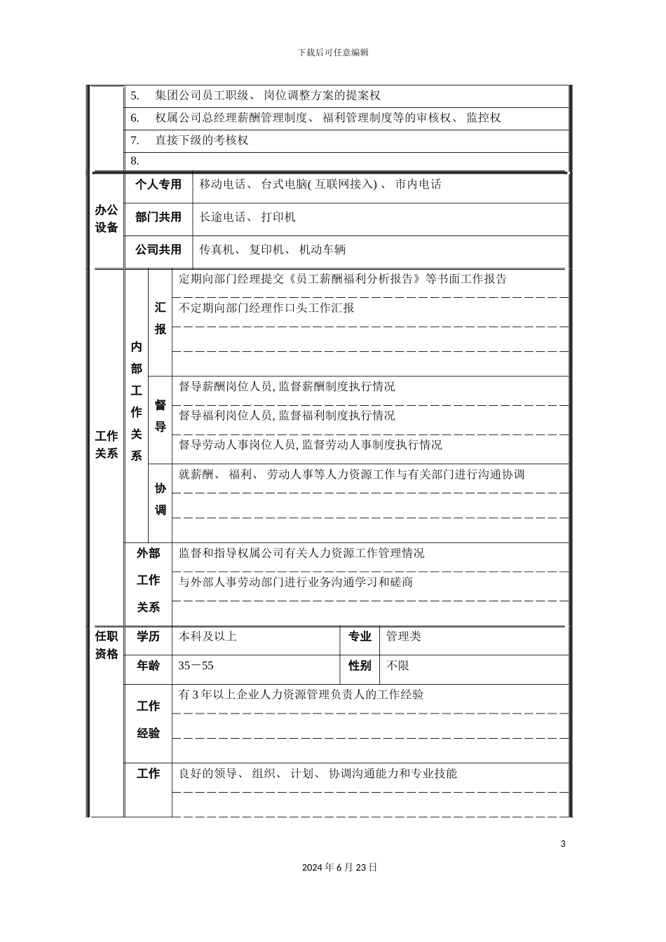 人力资源部副经理职位说明书_第3页