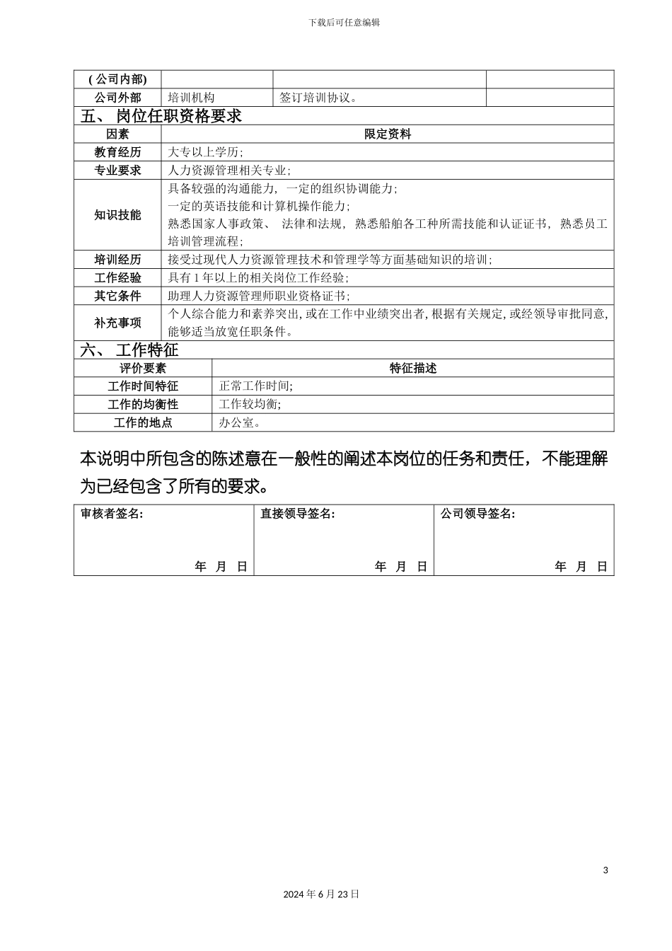 人力资源部培训专员岗位说明书_第3页
